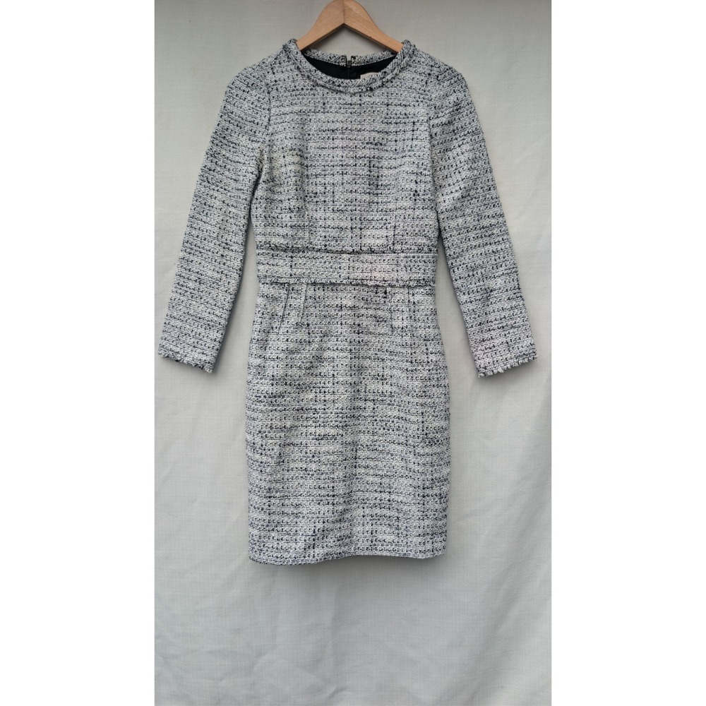 J.Crew Black White Tweed Long Sleeve Sheath Dress 16104 HO 12 Size 0